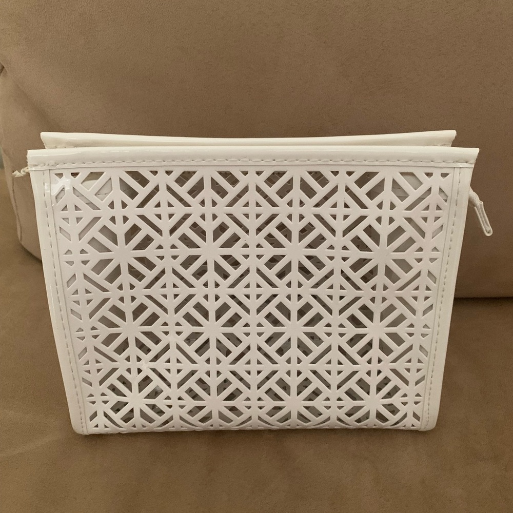 Tory Burch Elegant White Geometric Cutout make up bag